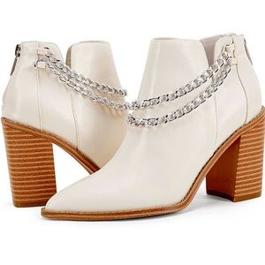 PiePieBuy Womens Pointed Toe Ankle Boots Chunky High Heel With Double Chain 8.5